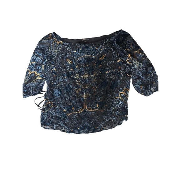 Off Shoulder Burnout Velvet Witchy Whimsigoth Gypsy Boho Top Black Blue Gold L - Picture 2 of 11